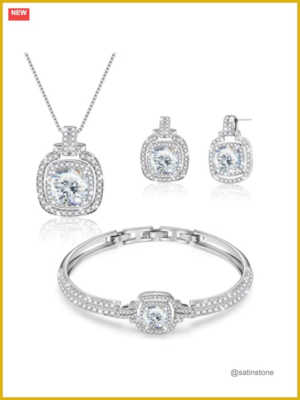 Crystal Jewelry Set Necklace Bracelet Earrings Gift Box Hypoallergenic